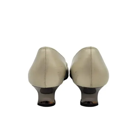 Salvatore Ferragamo Vintage Tortora Bone Calf Pumps - Size 8 AA